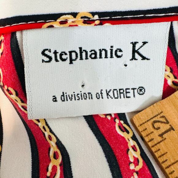 Vintage Stephanie K Koret Gold Chain Red White Striped Button Down Blouse Medium - Picture 6 of 8